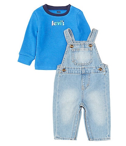 Levi's® Baby Boys 3-9 Months Long Sleeve Logo Jersey T-Shirt & Sleeveless Denim Overalls Set