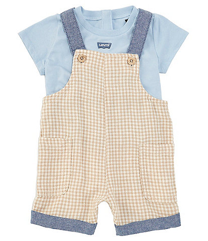 Levi's® Baby Boys 3-9 Months Sleeveless Gingham Linen-Blend Canvas Shortall & Short Sleeve Jersey T-Shirt Set
