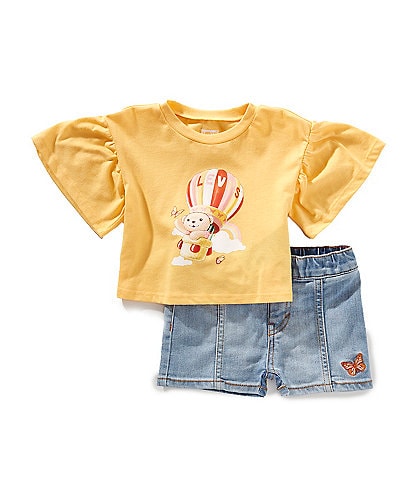 Levi's® Baby Girls 12-24 Months Bell-Sleeve Hot Air Balloon Graphic T-Shirt & Denim Shorts Set