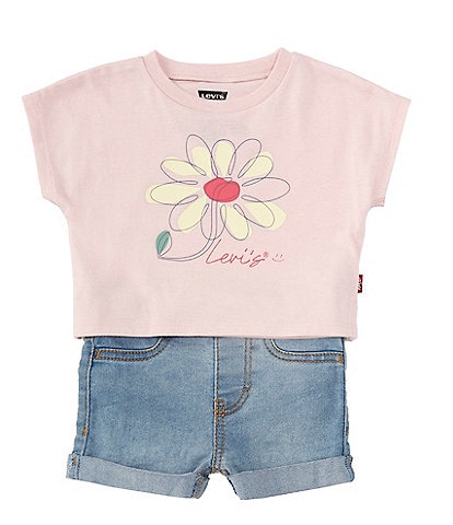 Levi's® Baby Girls 12-24 Months Dolman-Sleeve Floral Graphic Jersey T-Shirt & Denim-Look Stretch Sateen Shorts Set