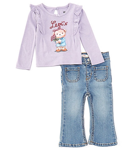 Levi's® Baby Girls 12-24 Months Long Sleeve Bear Graphic T-Shirt & Four-Pocket Jeans Set