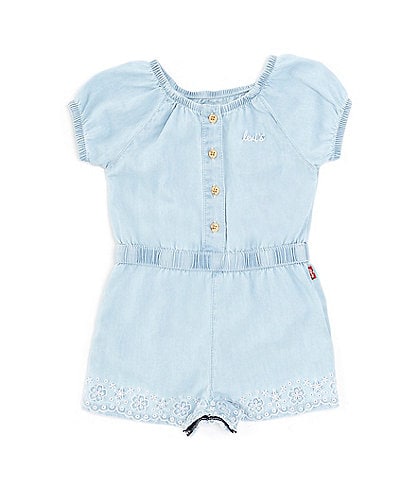 Levi's® Baby Girls 12-24 Months Puffed Sleeve Embroidered-Hem Chambray Romper