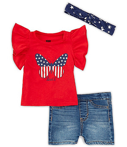 Levi's® Baby Girls 12-24 Months Short Sleeve Americana Butterfly Graphic T-Shirt & Stretch Twill Shorts Set
