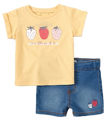 Levi's® Baby Girls 12-24 Months Short Sleeve Fruity T-Shirt & Denim-Look Stretch Sateen Shorts Set
