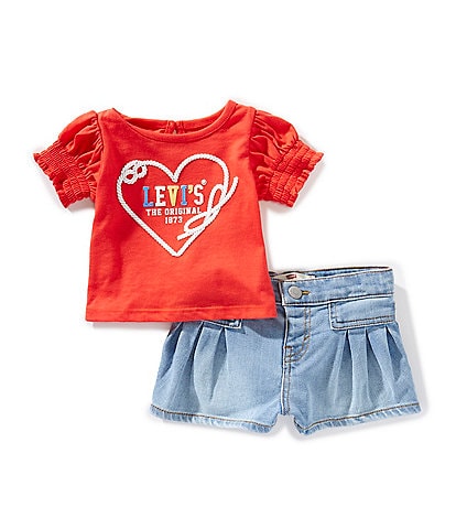 Levi's® Baby Girls 12-24 Months Short Sleeve Heart T-Shirt & Denim Shorts 2-Piece Set