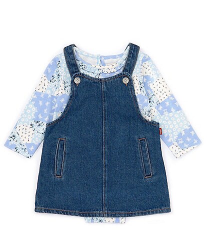 Levi's® Baby Girls 12-24 Months Sleeveless Denim Jumper Dress & Long Sleeve Patchwork Print Bodysuit Set