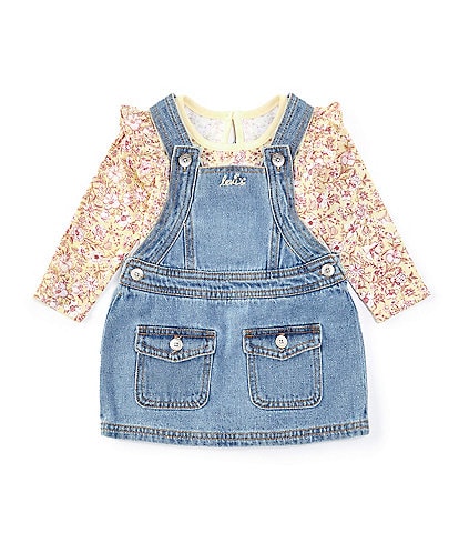 Levi's® Baby Girls 12-24 Months Sleeveless Denim Pinafore Dress & Long Sleeve Printed Jersey Bodysuit Set