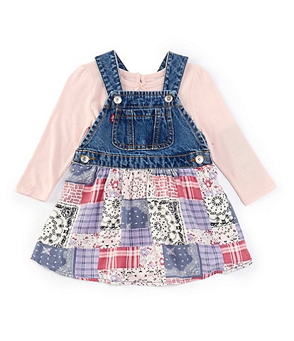 Levi's® Baby Girls 12-24 Months Sleeveless Denim/Printed Jumper Dress & Long-Sleeve Solid Bodysuit Set