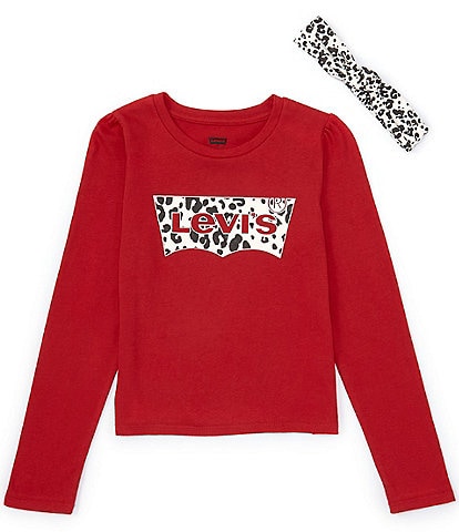 Levi's® Big Girls 7-16 Long Sleeve Leopard-Printed-Batwing T-Shirt