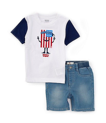 Levi's® Little Boys 2T-4T Short Sleeve American T-Shirt & Dobby Short Set