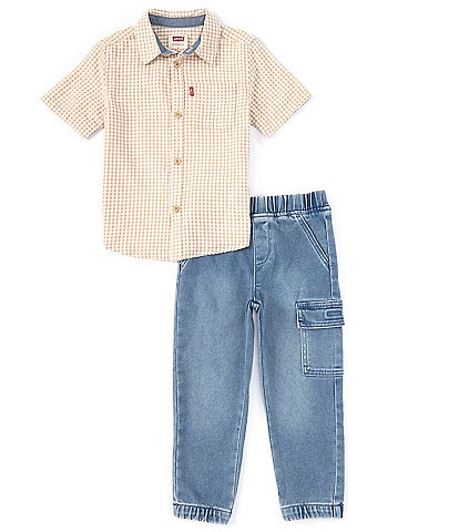 Levi's® Little Boys 2T-4T Short Sleeve Gingham Shirt and Jogger Pants Set