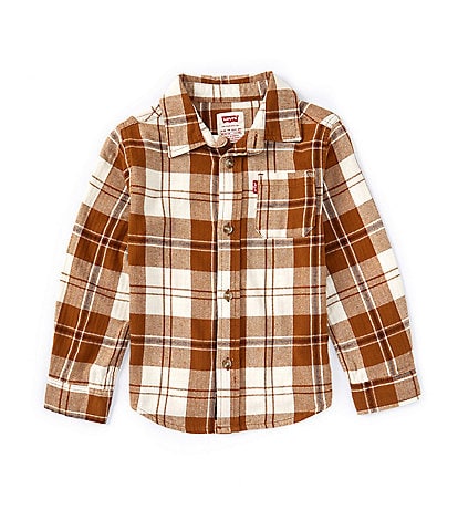 Levi's® Little Boys 2T-7 Long Sleeve Herringbone-Weave Plaid Shirt