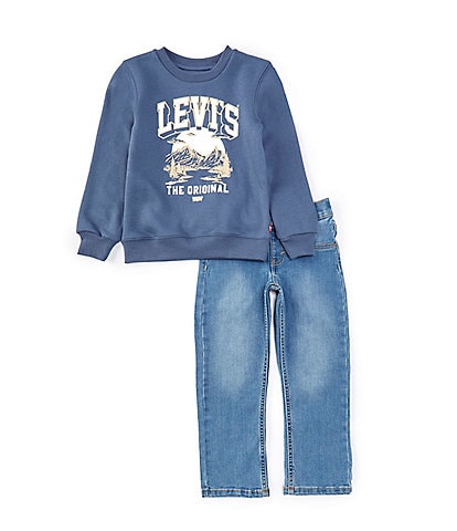 Levi's® Little Boys 2T-7 Long Sleeve Mountain Graphic Fleece Sweatshirt & Straight Leg Jeans Set