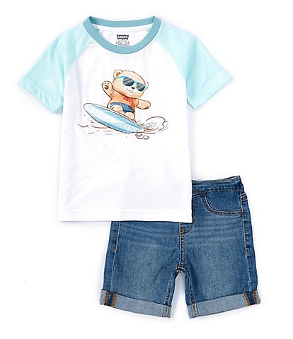 Levi's® Little Boys 2T-7 Short Sleeve Surfing Bear Graphic T-Shirt & Shorts Set