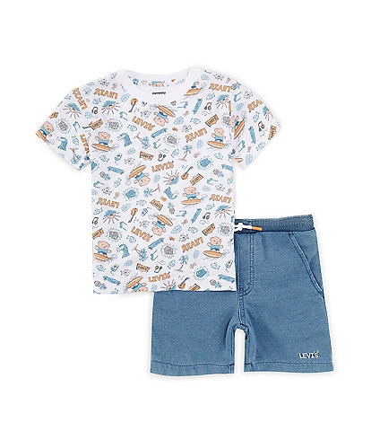 Levi's® Little Boys 2T-7 Short Sleeve Surfing Doodle Printed T-Shirt & Shorts Set