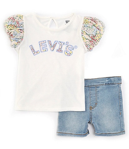 Levi's® Little Girls 2T-6X Floral Short Sleeve T-Shirt & Shorts Set