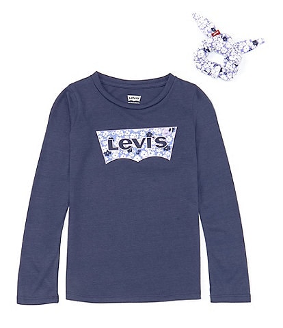 Levi's® Little Girls 2T-6X Long Sleeve Printed-Batwing Logo T-Shirt