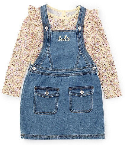 Levi's® Little Girls 2T-6X Sleeveless Denim Pinafore Skirtall & Long Sleeve Jersey T-Shirt Set