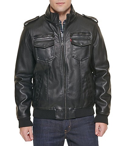 Levi's® Long Sleeve Faux Leather/Sherpa Military Bomber Jacket