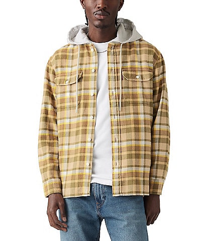 Levi's® Long Sleeve Neutral Multi Plaid Hooded Worker Shirt