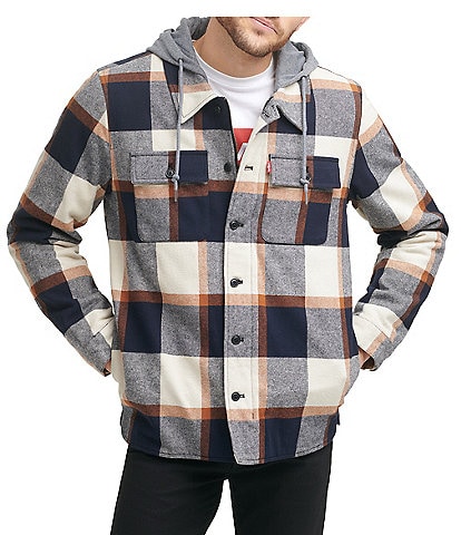 Levi's® Long-Sleeve Plaid-Print Faux-Sherpa Lined Shirt Jacket