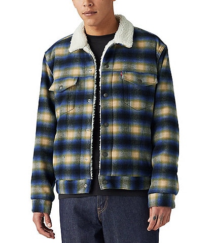 Levi's® Long Sleeve Zephyr Plaid Faux-Sherpa Wool-Blend Trucker Jacket