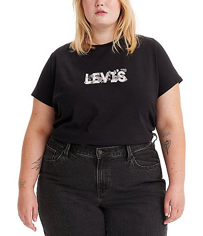 Levi's® Plus Size The Perfect Tee Tapestry Floral Fill Logo Screen Print Knit Jersey Crew Neck Short Sleeve Tee Shirt