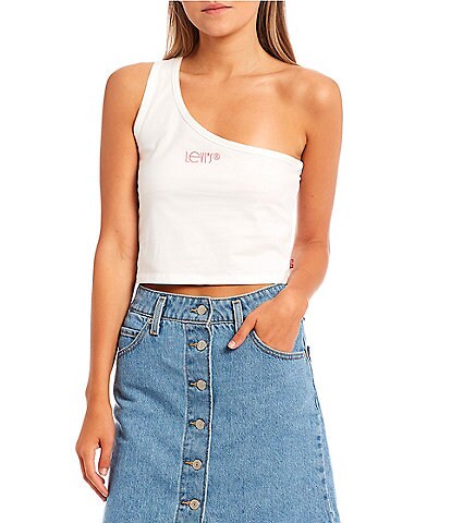 Levi's® Pool One Shoulder Logo Graphic Cropped Tank Top