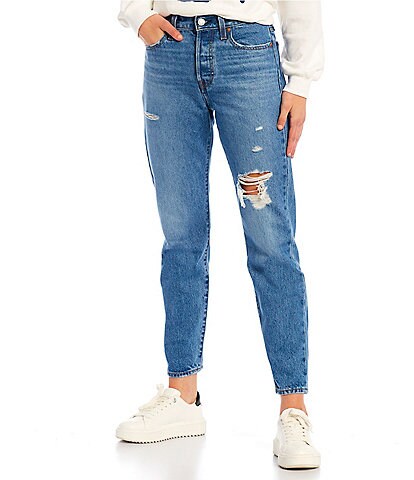 Levi's Ski High Rise Destructed Wedgie Icon Fit Ankle Straight Leg Jeans