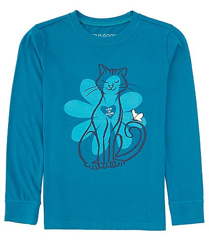 Life is Good Big Girls 7-14 Short-Sleeve Daisy Cat Graphic T-Shirt