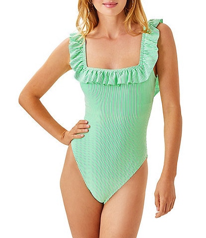 Lilly Pulitzer Aemma Seersucker Stripe Ruffle One Piece Swimsuit