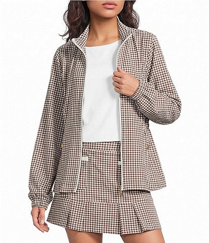 Lilly Pulitzer Ainsley Lightweight Mini Performance Twill Gingham Stand Collar Long Sleeve Zip-Up Jacket