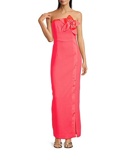 Lilly Pulitzer Anasophia Crepe Strapless Sleeveless Floral Applique Maxi Dress
