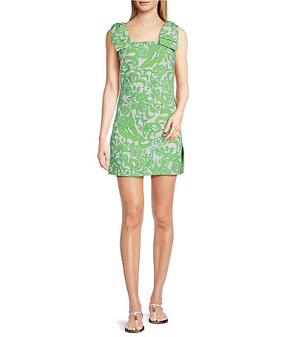 Lilly Pulitzer Anders Crepe Daffodil Hill Print Square Neck Sleeveless Bow Shoulder Romper