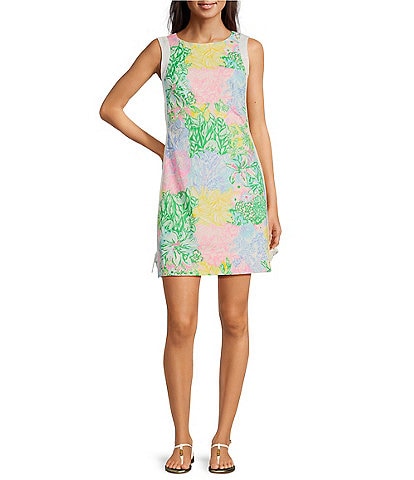 Lilly Pulitzer Beckler Multi Bright Delight Patch Print Round Neck Sleeveless Shift Dress