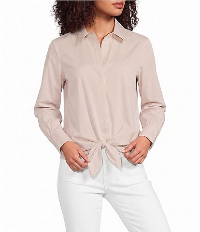 Lilly Pulitzer Cotton Poplin Notch Collar Long Sleeve Button Tie-Front Shirt