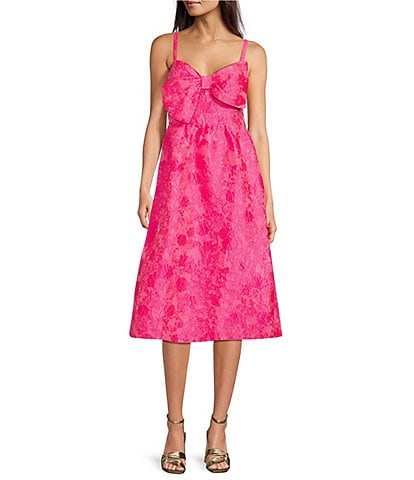 Lilly Pulitzer Ellara Jaquard Sweetheart Neck Sleeveless Bow Detail Midi A-Line Dress