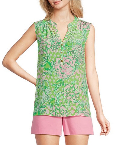 Lilly Pulitzer Elsa Printed Silk V-Neck Sleeveless Blouse