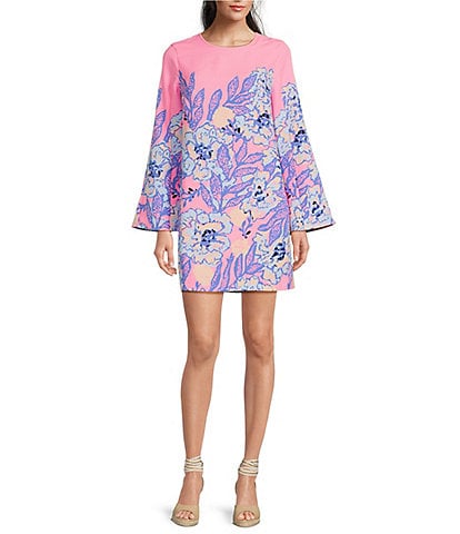 Lilly Pulitzer Gwenlyn Satin Back Crepe Crew Neck Bracelet Sleeve Shift Dress