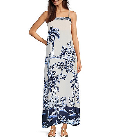 Lilly Pulitzer Jesslyn Silk Square Neck Sleeveless Maxi Slip Dress