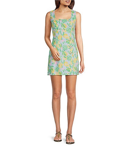 Lilly Pulitzer Kalinara Stretch Hopsack Make Lemonade Fruit Print Square Neck Skirted Romper