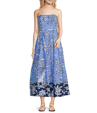 Lilly Pulitzer Kenni Printed Cotton Poplin Strapless Sleeveless Fit-And-Flare Dress