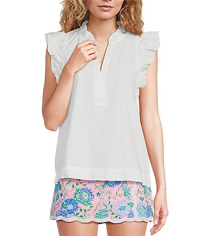 Lilly Pulitzer Klaudie Woven V-Neck Cap Sleeve Ruffle Trim Top
