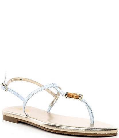 Lilly Pulitzer Leena Leather T-Strap Bamboo Thong Sandals