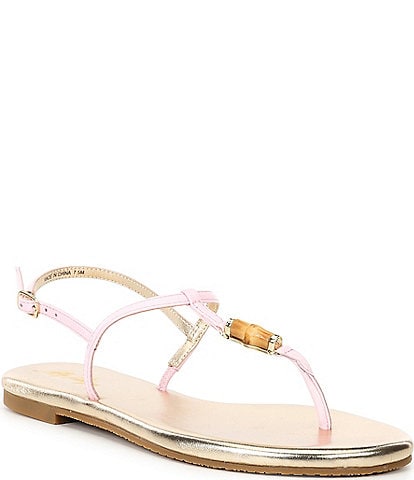 Lilly Pulitzer Leena Leather T-Strap Bamboo Thong Sandals