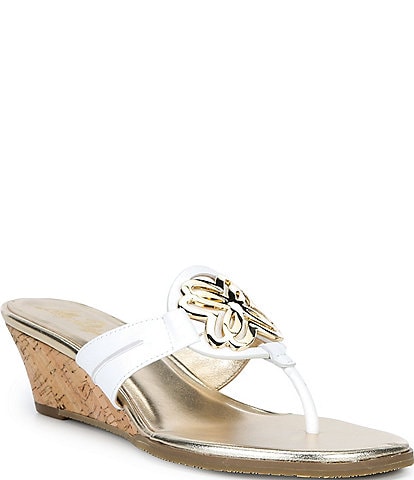 Lilly Pulitzer Lilly Leather Medallion Cork Wedge Thong Sandals