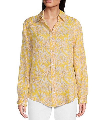 Lilly Pulitzer Lynd Honeycomb Hideaway Print Linen Point Collar Long Sleeve Tunic