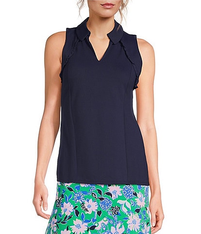 Lilly Pulitzer Martina Luxletic Knit Collared V-Neck Sleeveless Ruffle Top