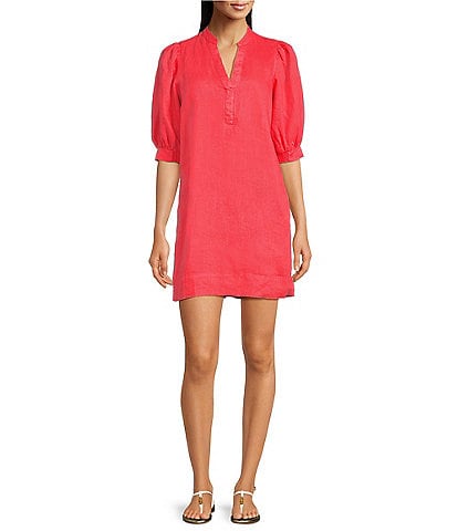 Lilly Pulitzer Mialeigh Linen Half Placket Elbow Puff Sleeve Popover Dress