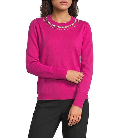 Lilly Pulitzer Morgen Combed Cotton Embellished Crew Neck Long Sleeve Sweater